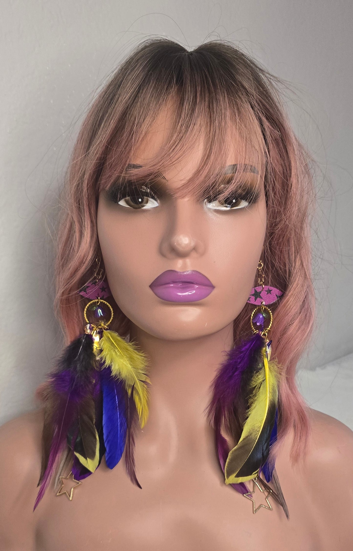 Janis - Sexy Purple Gold Butterfly Feather Earrings
