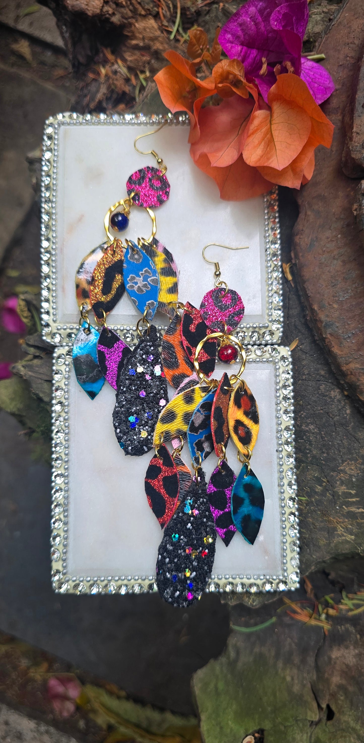 Bex - Multicolored Animal Print Chandelier Dangle Earrings