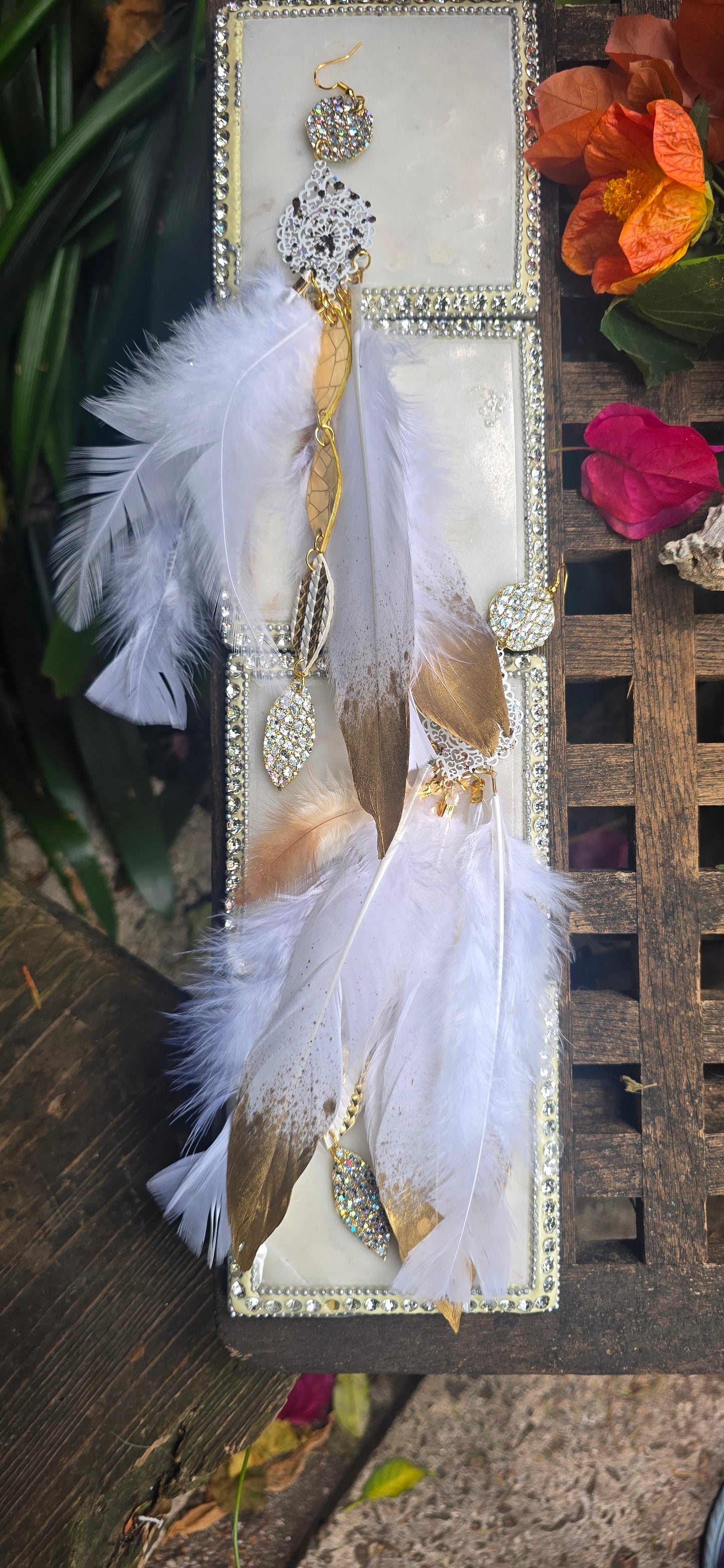 Eileen - White Gold Feather Earrings