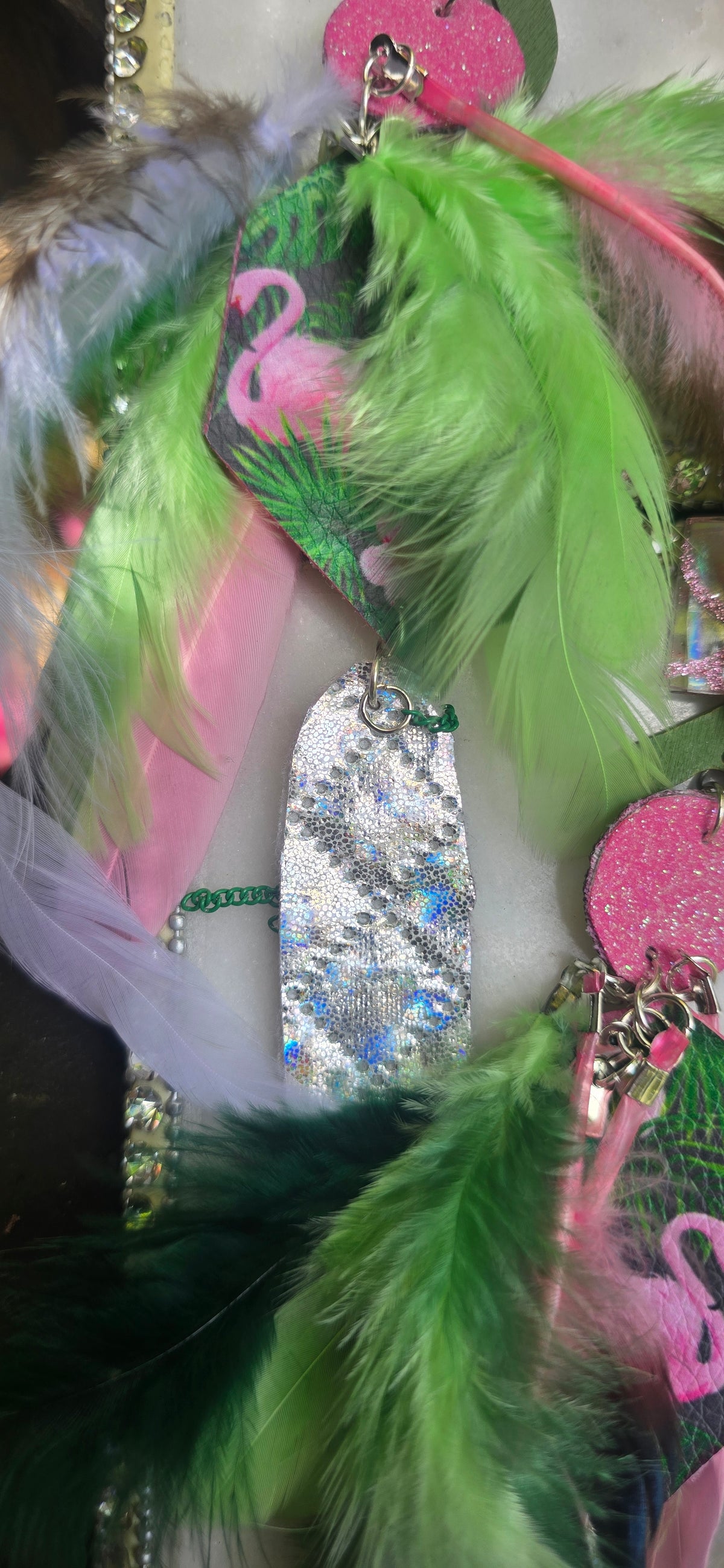 Mia - Green Flamingo Feather Earrings