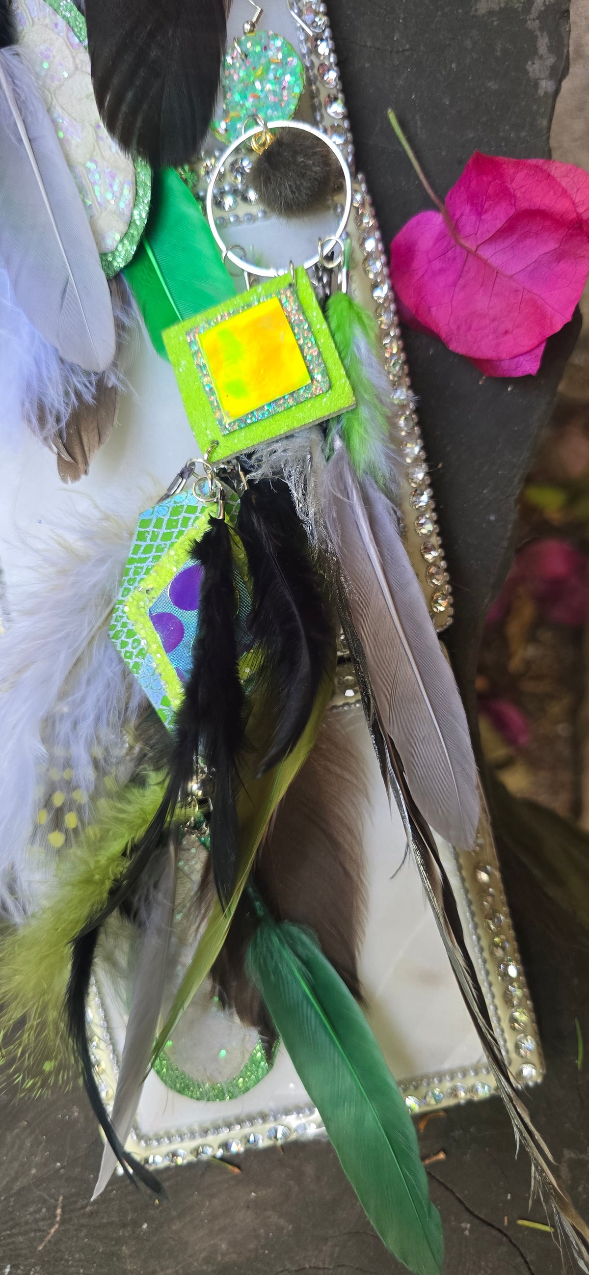 Melanie - Lime Green Festival Feather Earrings