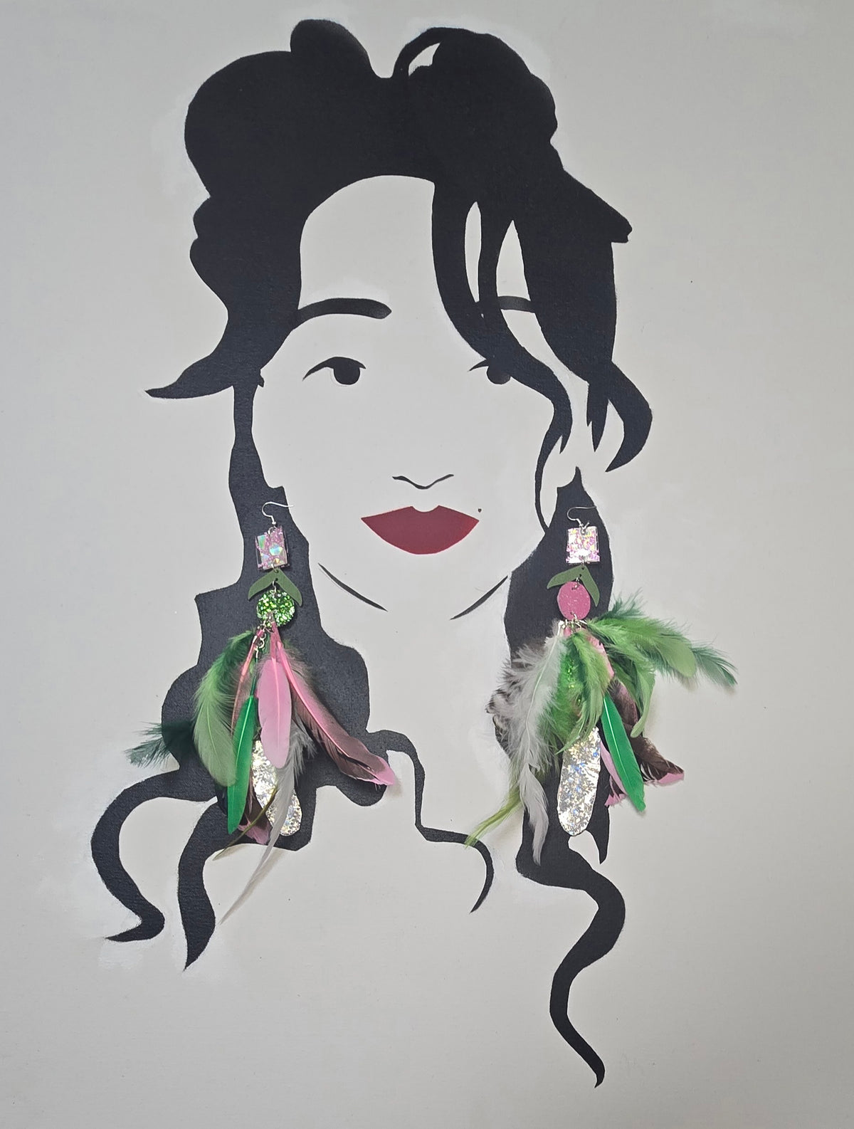 Mia - Green Flamingo Feather Earrings
