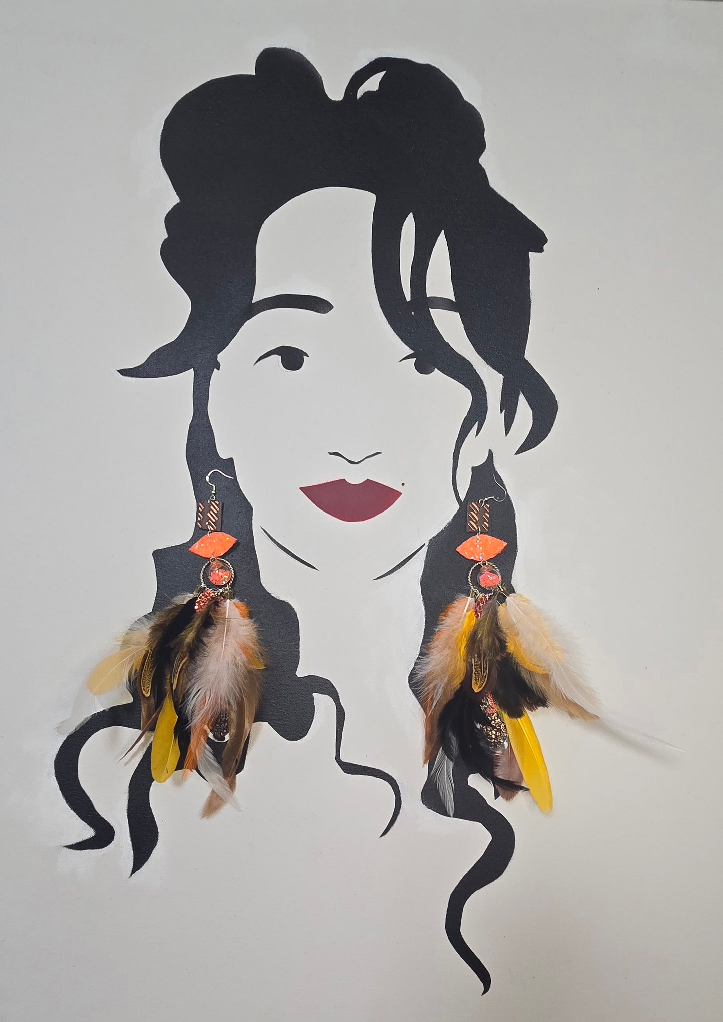 Nora - Orange Festival Feather Earrings