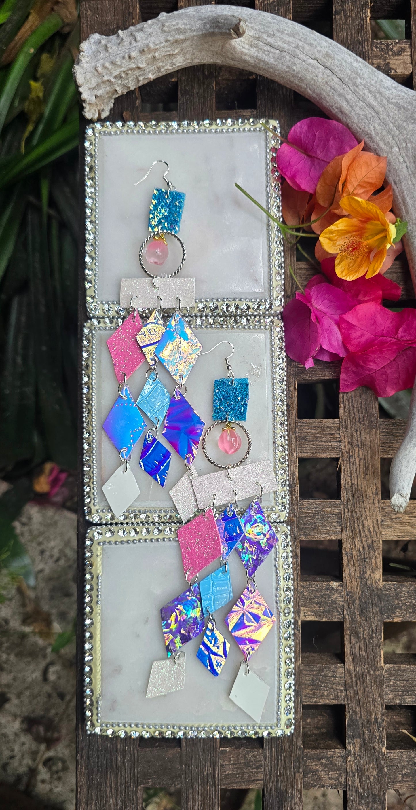 Marissa - Blue Pink Diamond Chandelier Earrings