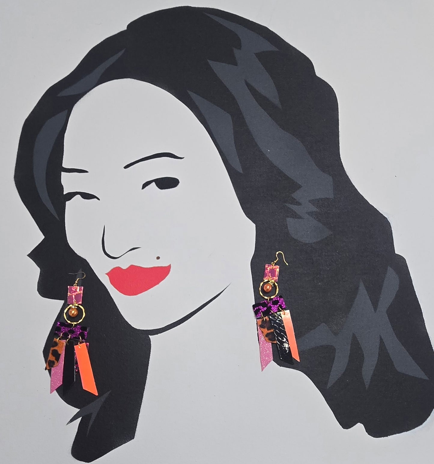 Melin - Purple Animal Print Fringe Earrings