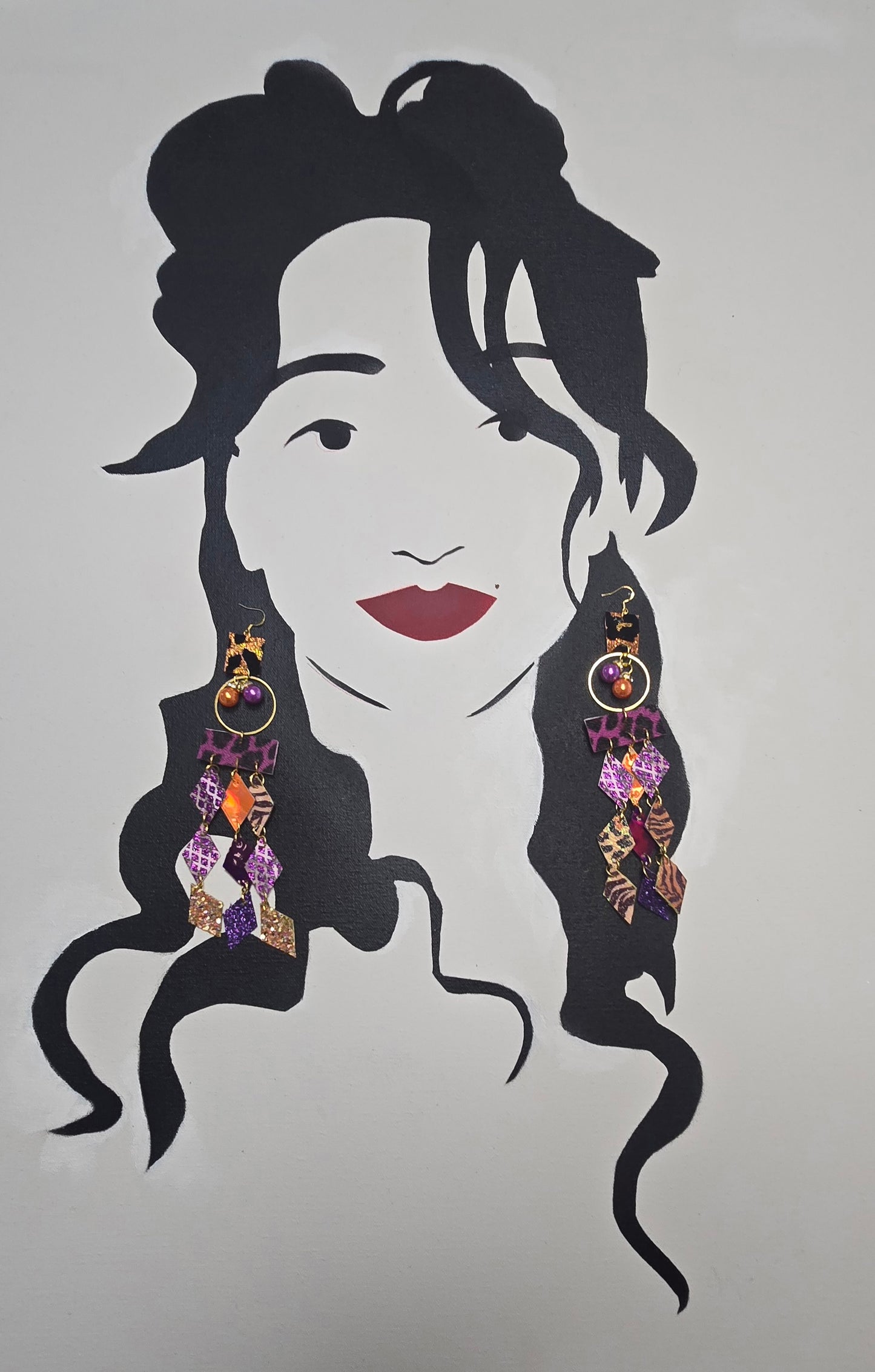 Cassandra - Purple Animal Print Diamond Dangle Earrings