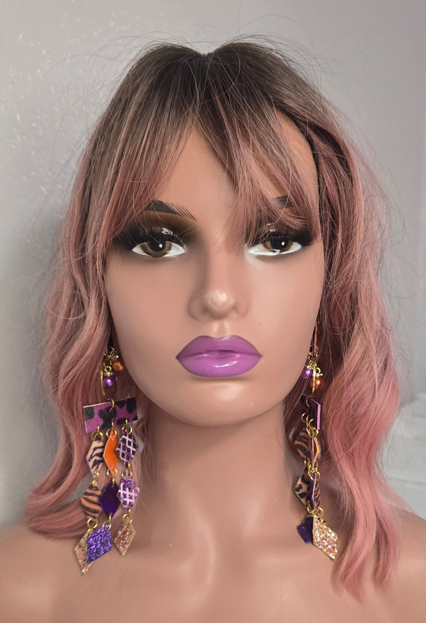 Cassandra - Purple Animal Print Diamond Dangle Earrings