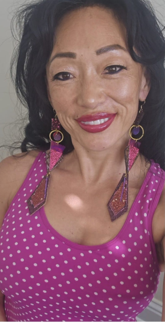 Eleanor - Purple Geometric Glittery Long Dangle Earrings - Shop Moxxc