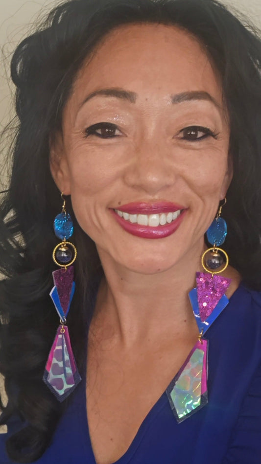 Randalyn - Blue Purple Glittery Geometric Earrings - Shop Moxxc