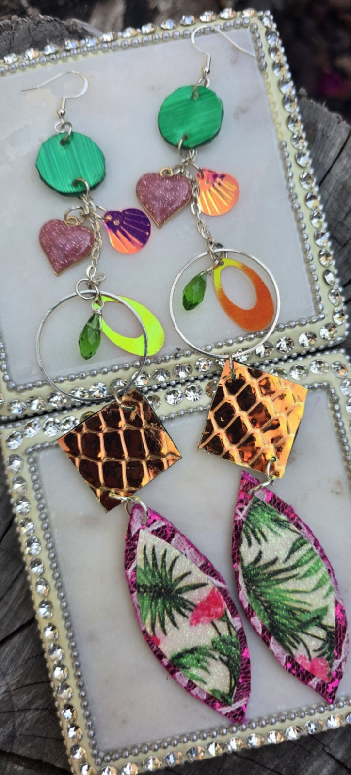 Justine - Pink Green Long Dangle Vacation Earrings - Shop Moxxc