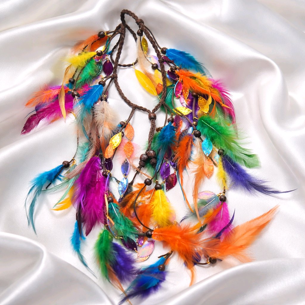 Jamie - Multicolored Long Feather Hair Jewelry Headpiece - Shop Moxxc