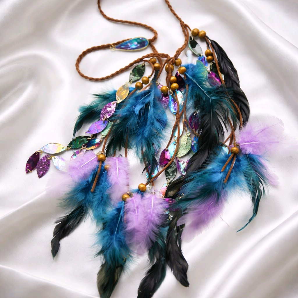 Kirsten - Blue Feather Hair Jewelry Headpiece - Shop Moxxc