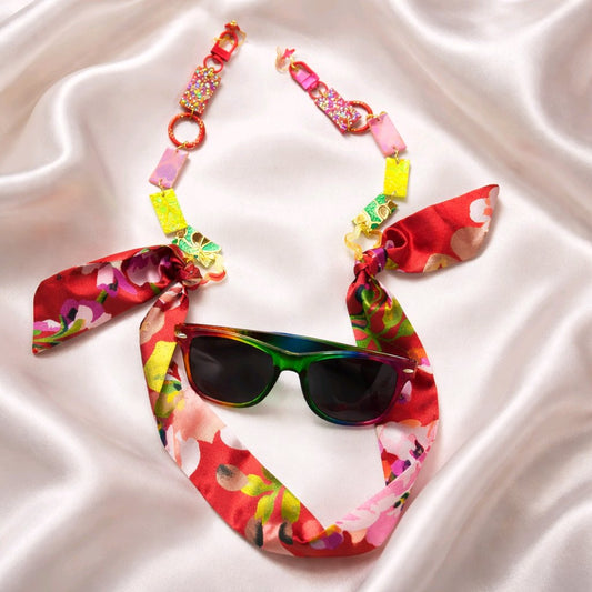 Marilyn - Red Flower Scarf Eyewear Chain - Shop Moxxc