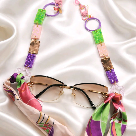 Carla - Multicolored Glittery Scarf Eyewear Chain - Shop Moxxc