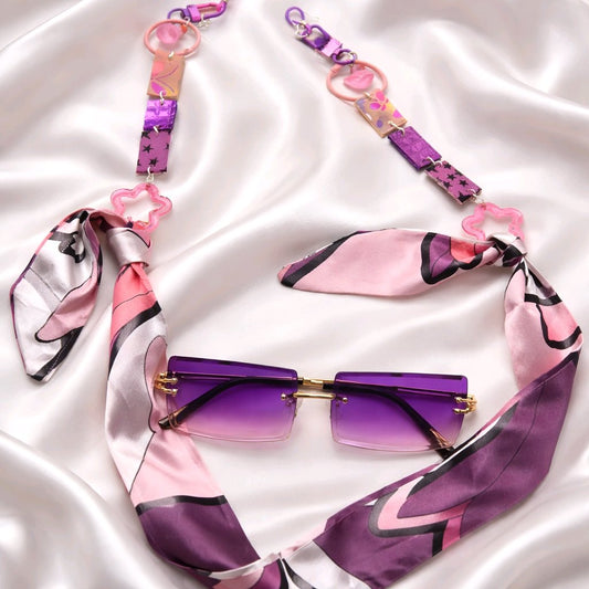 Risa - Pink Iridescent Scarf Eyewear Chain - Shop Moxxc