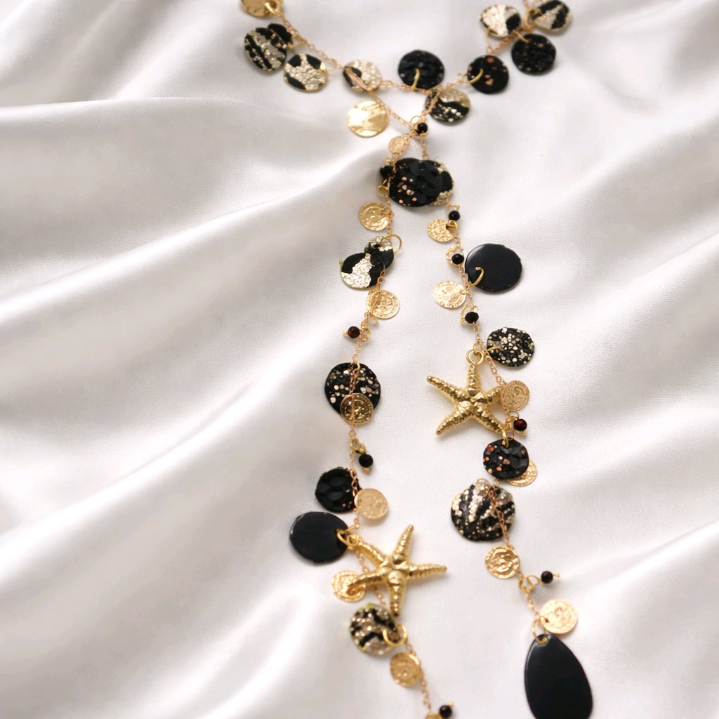 Anne - Black Gold Seashell Layered Necklace - Shop Moxxc