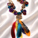 Jessica - Multicolored Animal Print Feather Necklace - Shop Moxxc