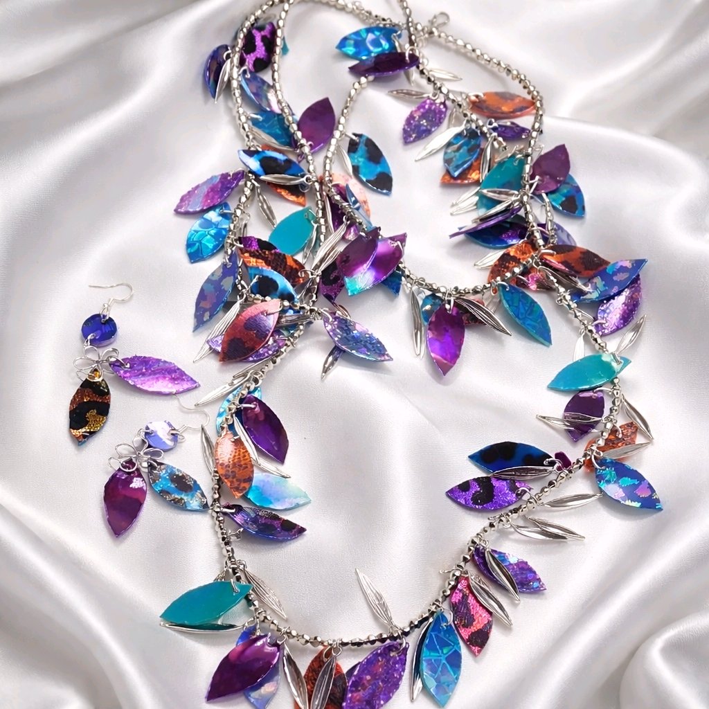 Jena - Blue Purple Orange Layered Statement Necklace - Shop Moxxc
