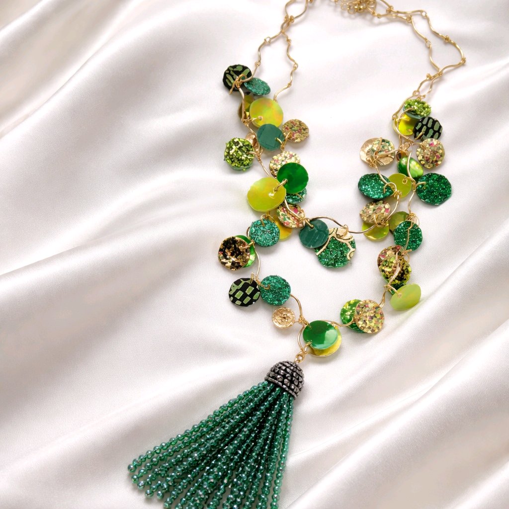 Cindy - Green Layered Statement Necklace - Shop Moxxc