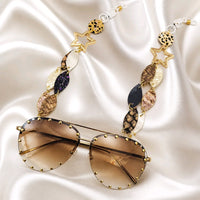 Lena - Gold White Eyewear Chain