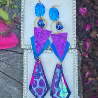 Randalyn - Blue Purple Glittery Geometric Earrings - Shop Moxxc