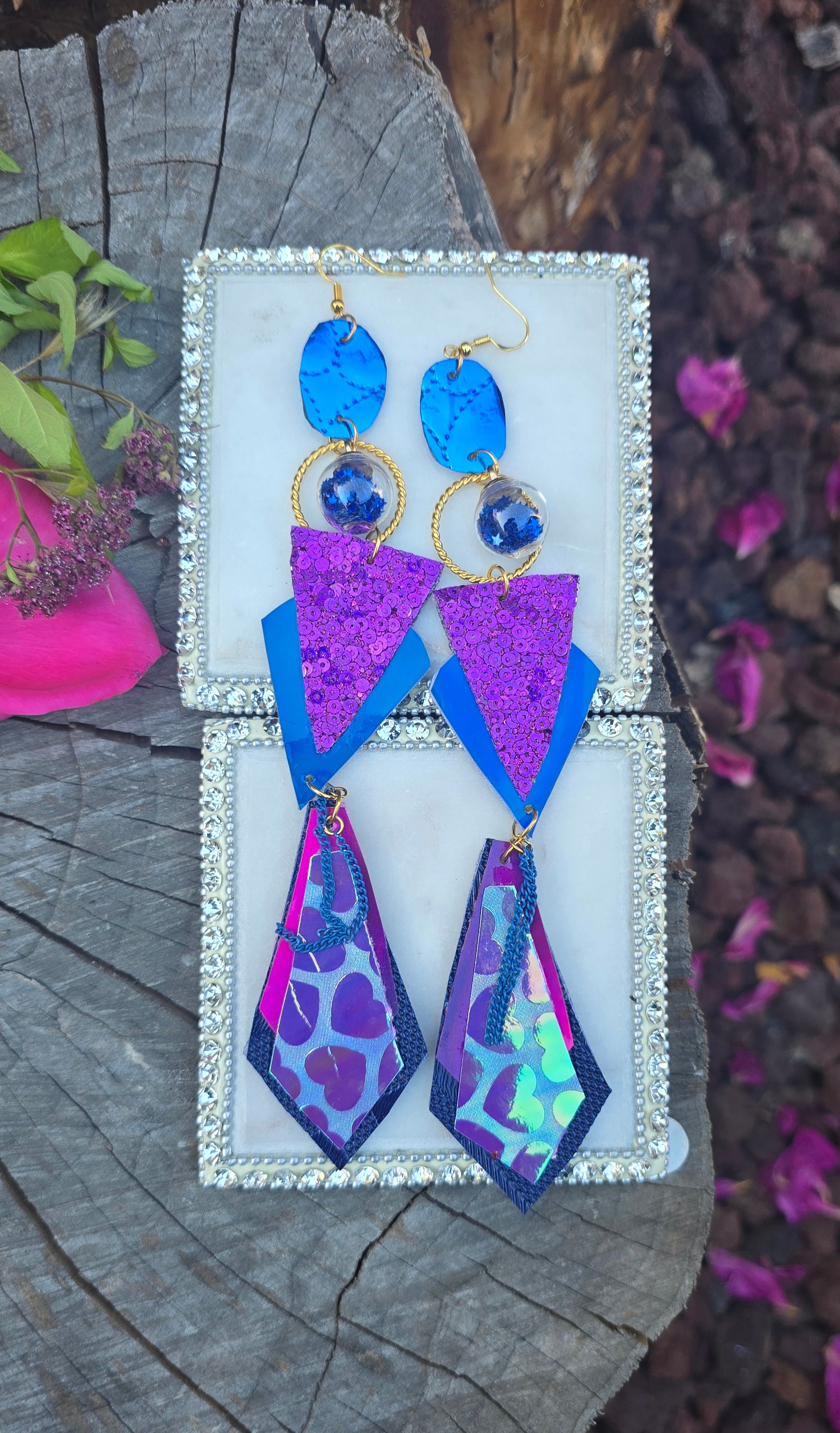 Randalyn - Blue Purple Glittery Geometric Earrings - Shop Moxxc