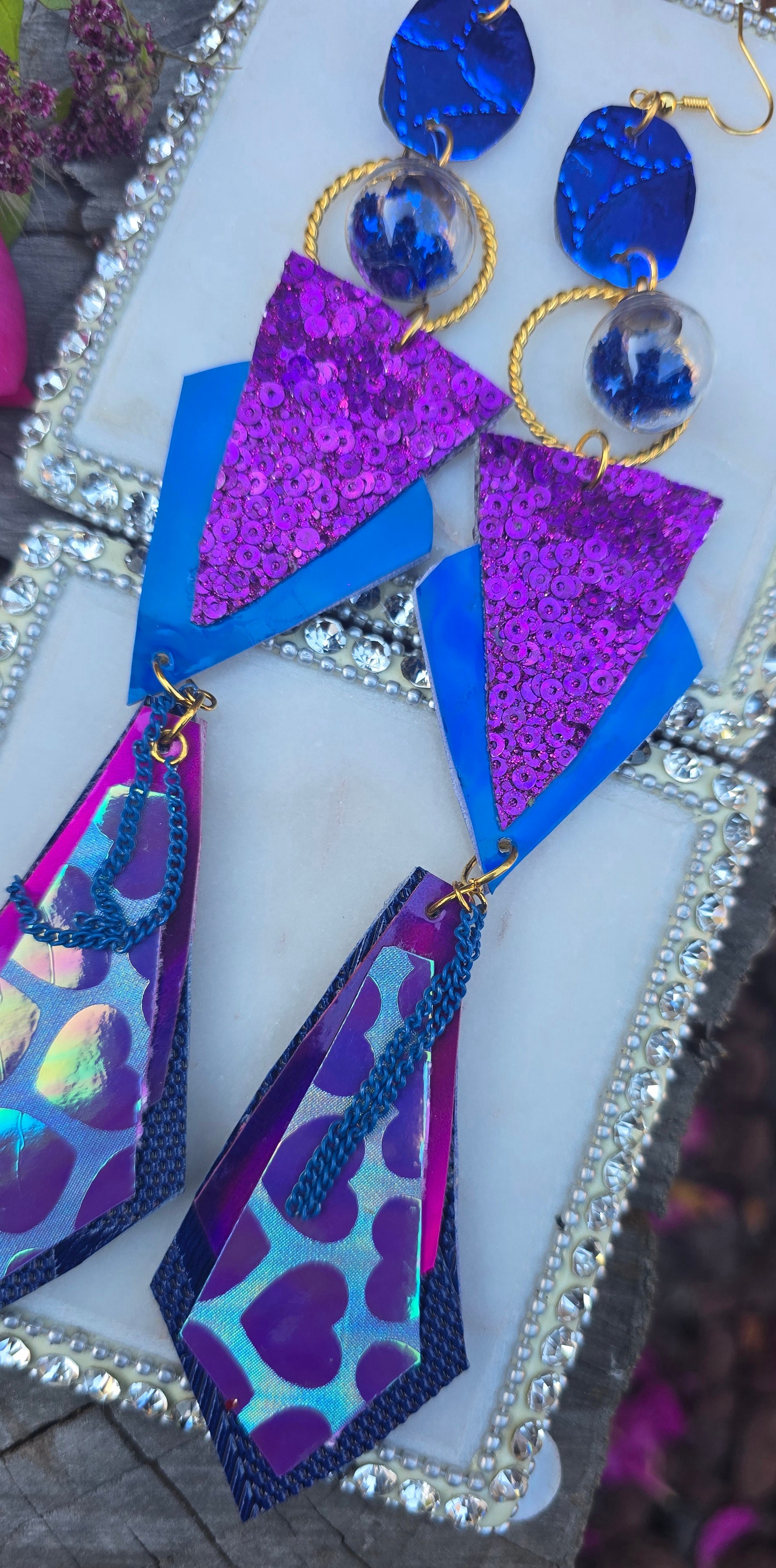Randalyn - Blue Purple Glittery Geometric Earrings - Shop Moxxc