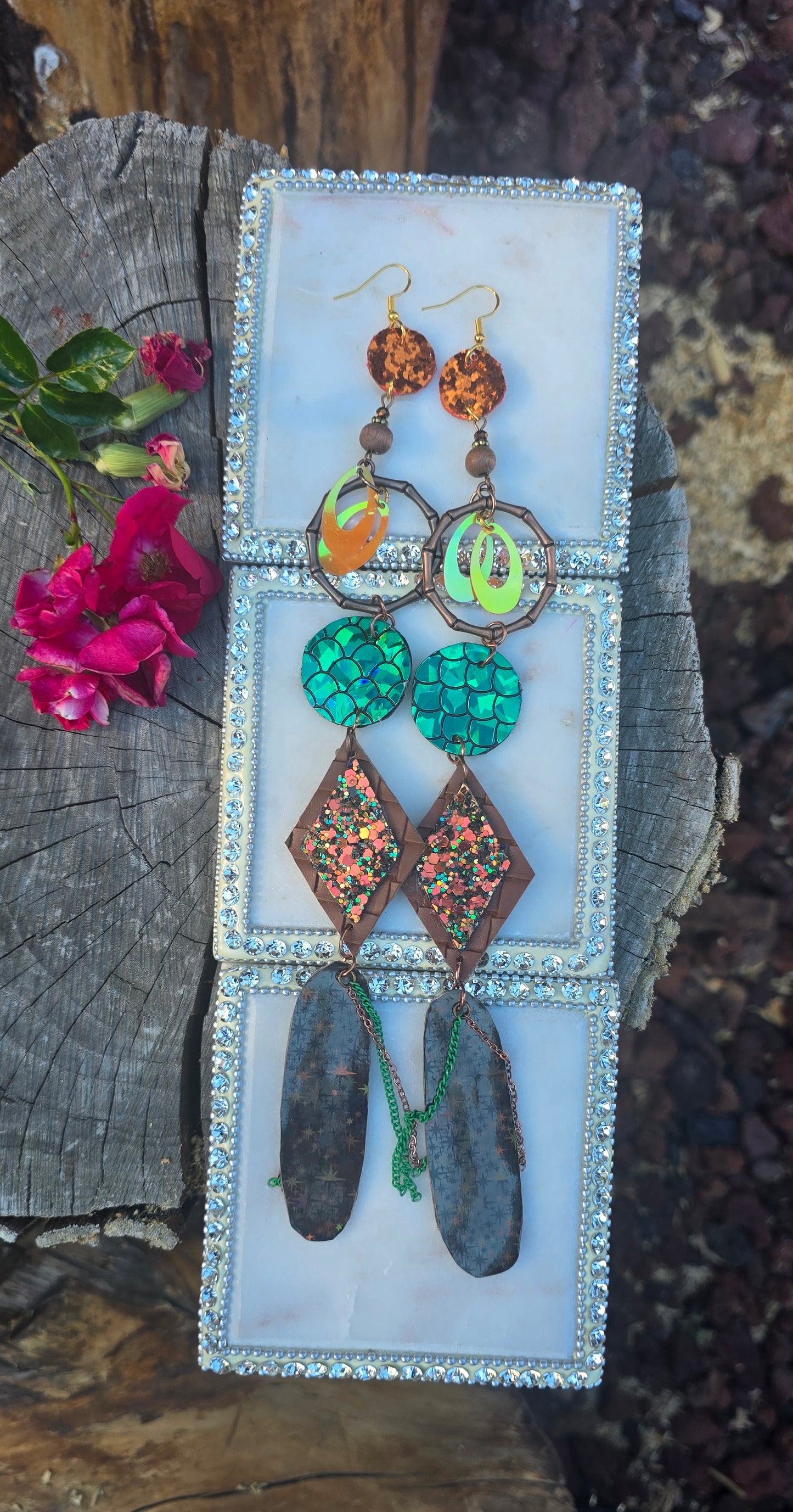 April - Brown Green Long Dangle Earrings - Shop Moxxc