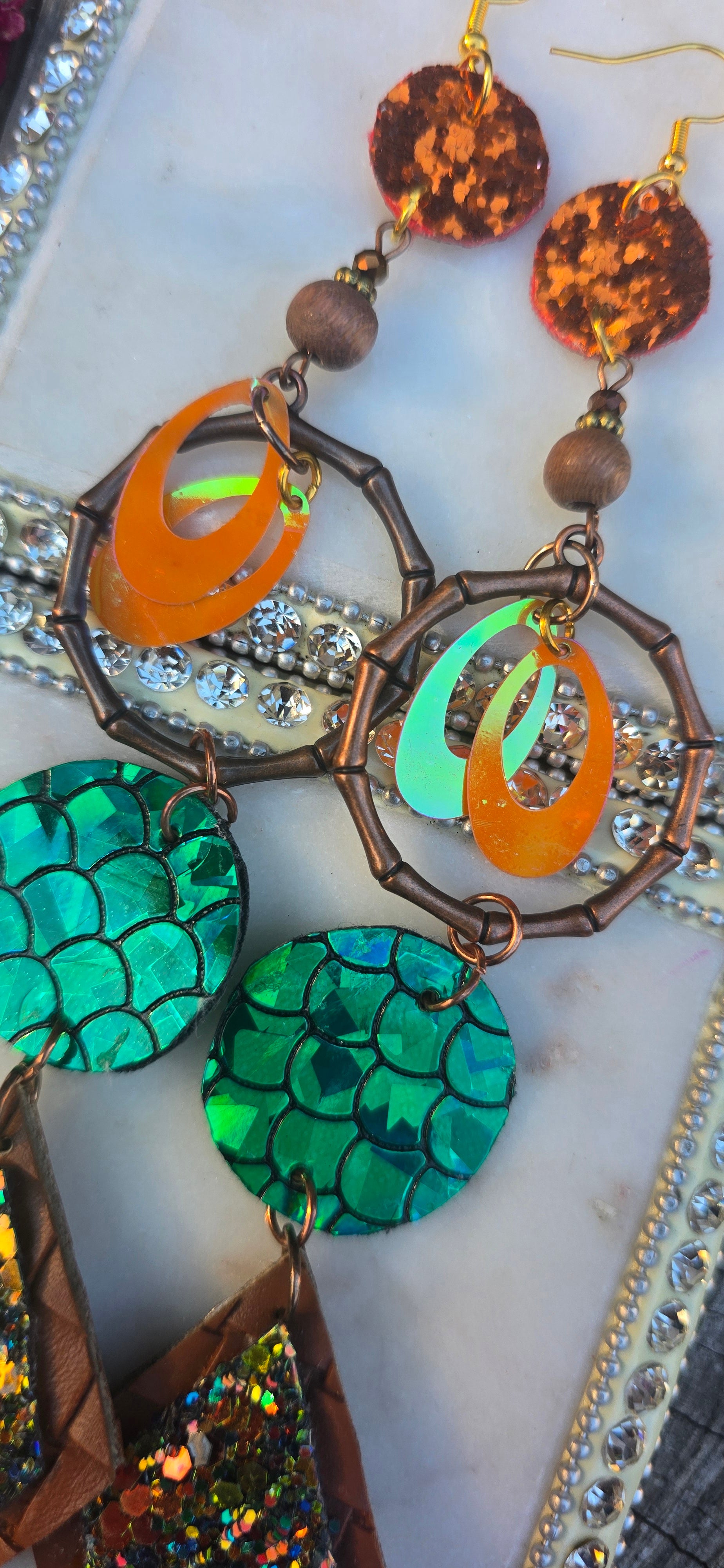 April - Brown Green Long Dangle Earrings - Shop Moxxc