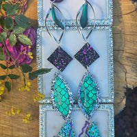 Samantha - Glittery Green Long Dangle Earrings - Shop Moxxc