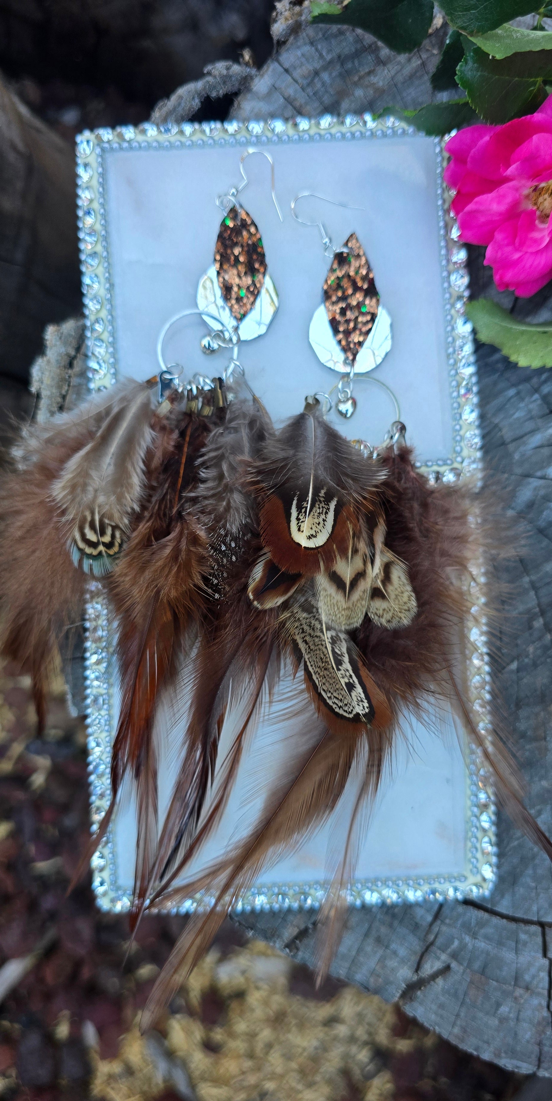 Michelle - Brown Boho Feather Earrings - Shop Moxxc