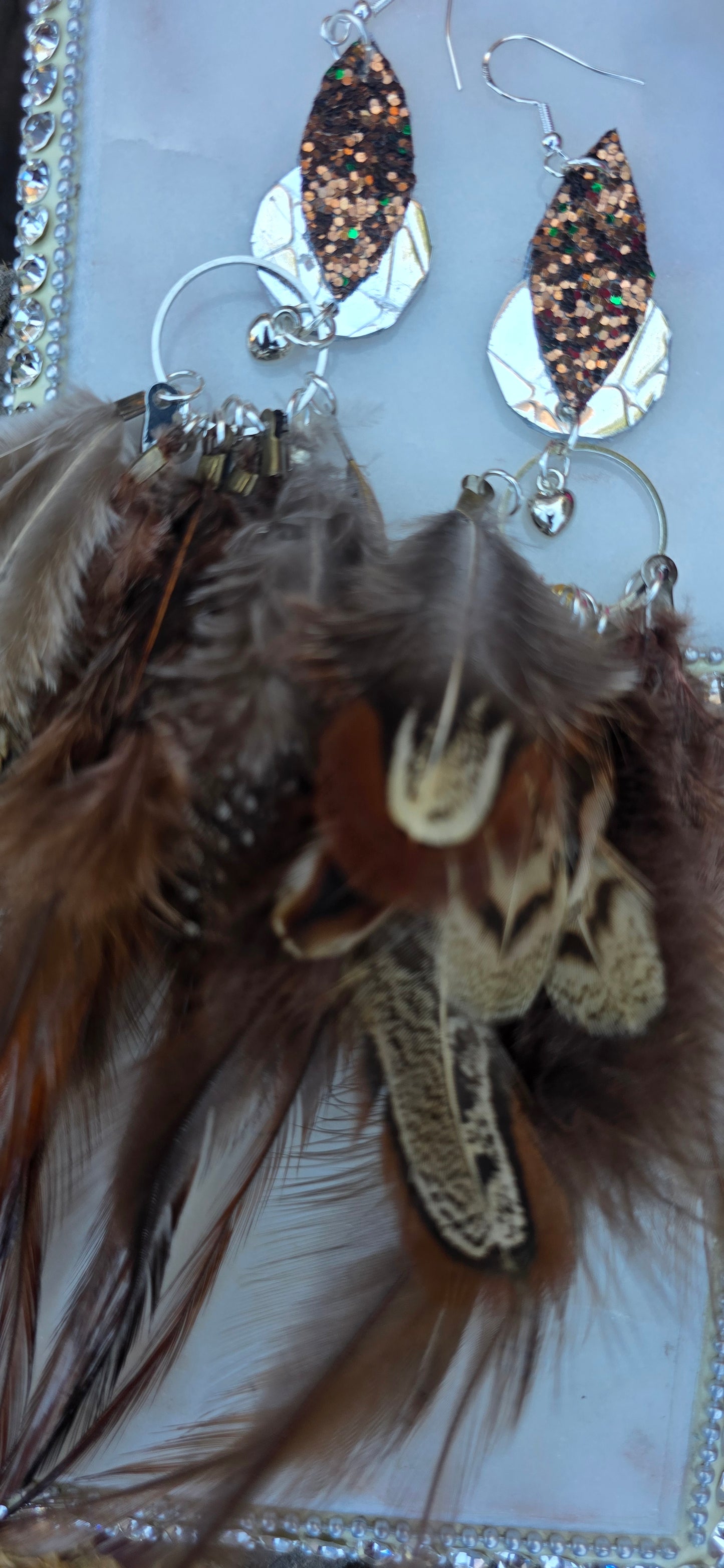 Michelle - Brown Boho Feather Earrings - Shop Moxxc