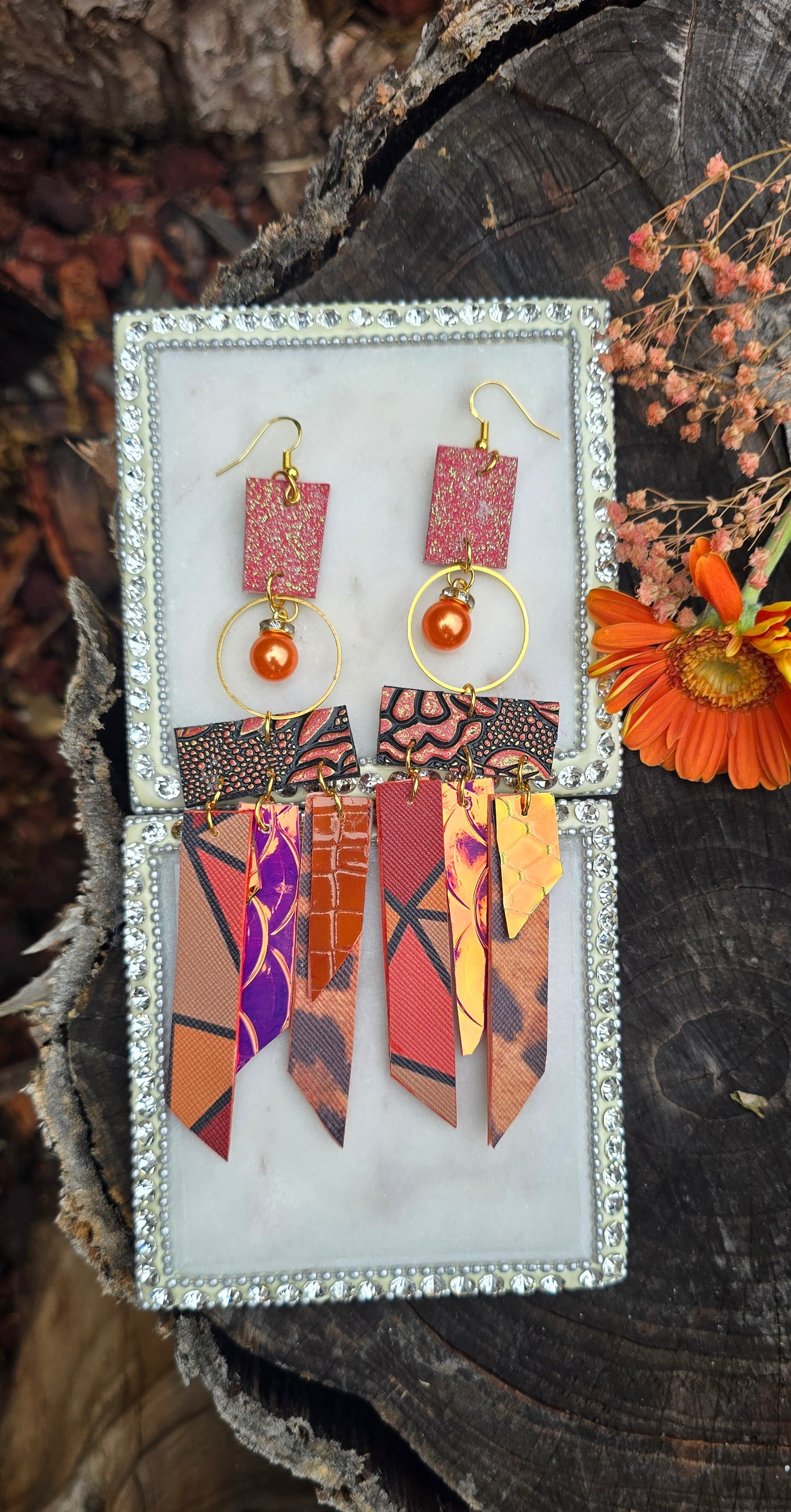 Leila - Orange Fringe Dangle Earrings - Shop Moxxc