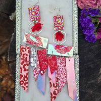 Alana - Red Pink Lip Fringe Earrings - Shop Moxxc