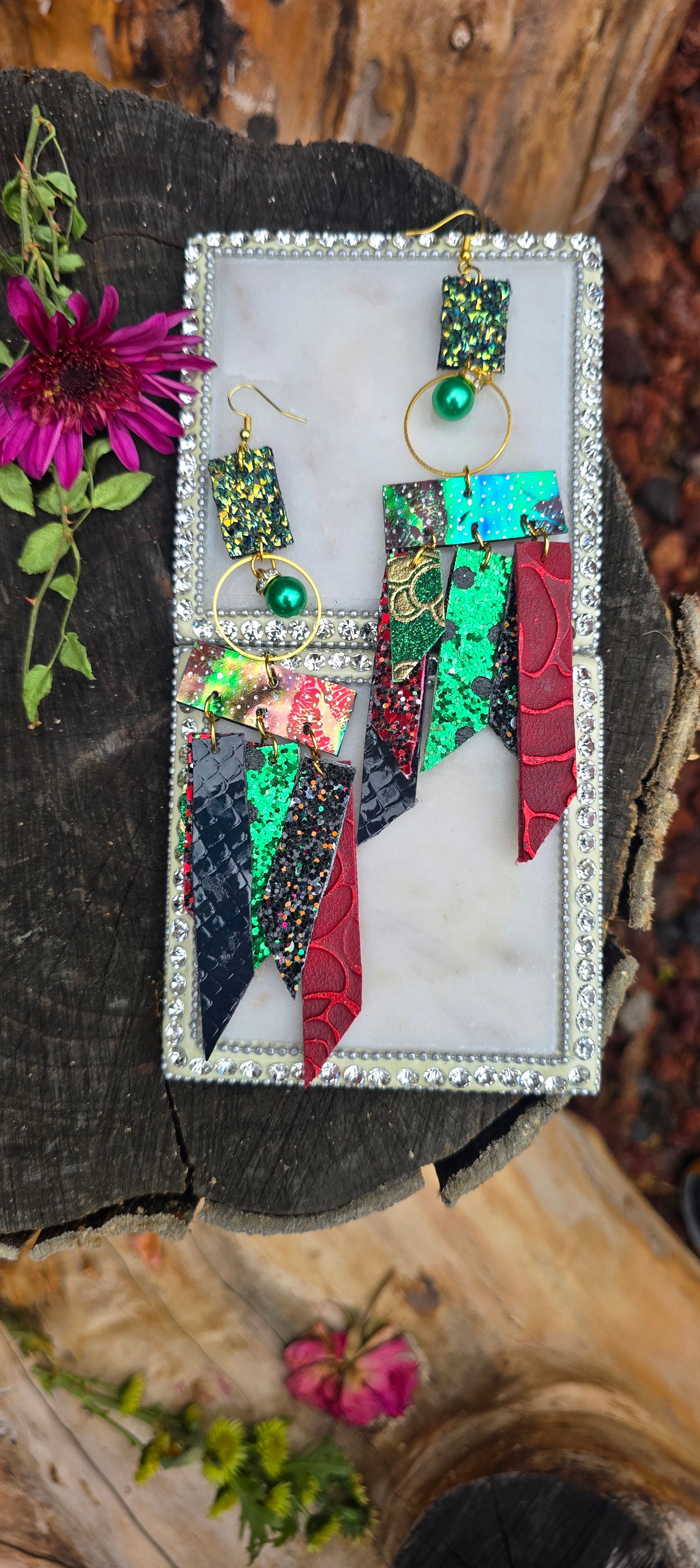 Daniela - Red Green Fringe Earrings - Shop Moxxc