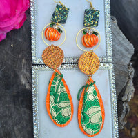 Shailene - Orange Pumpkin Glittery Dangle Earrings - Shop Moxxc