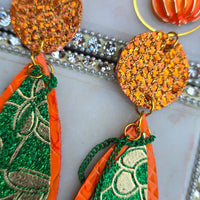 Shailene - Orange Pumpkin Glittery Dangle Earrings - Shop Moxxc