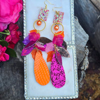 Carrie - Hot Pink and Orange Glittery Teardrop Earrings - Shop Moxxc