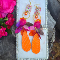 Carrie - Hot Pink and Orange Glittery Teardrop Earrings - Shop Moxxc