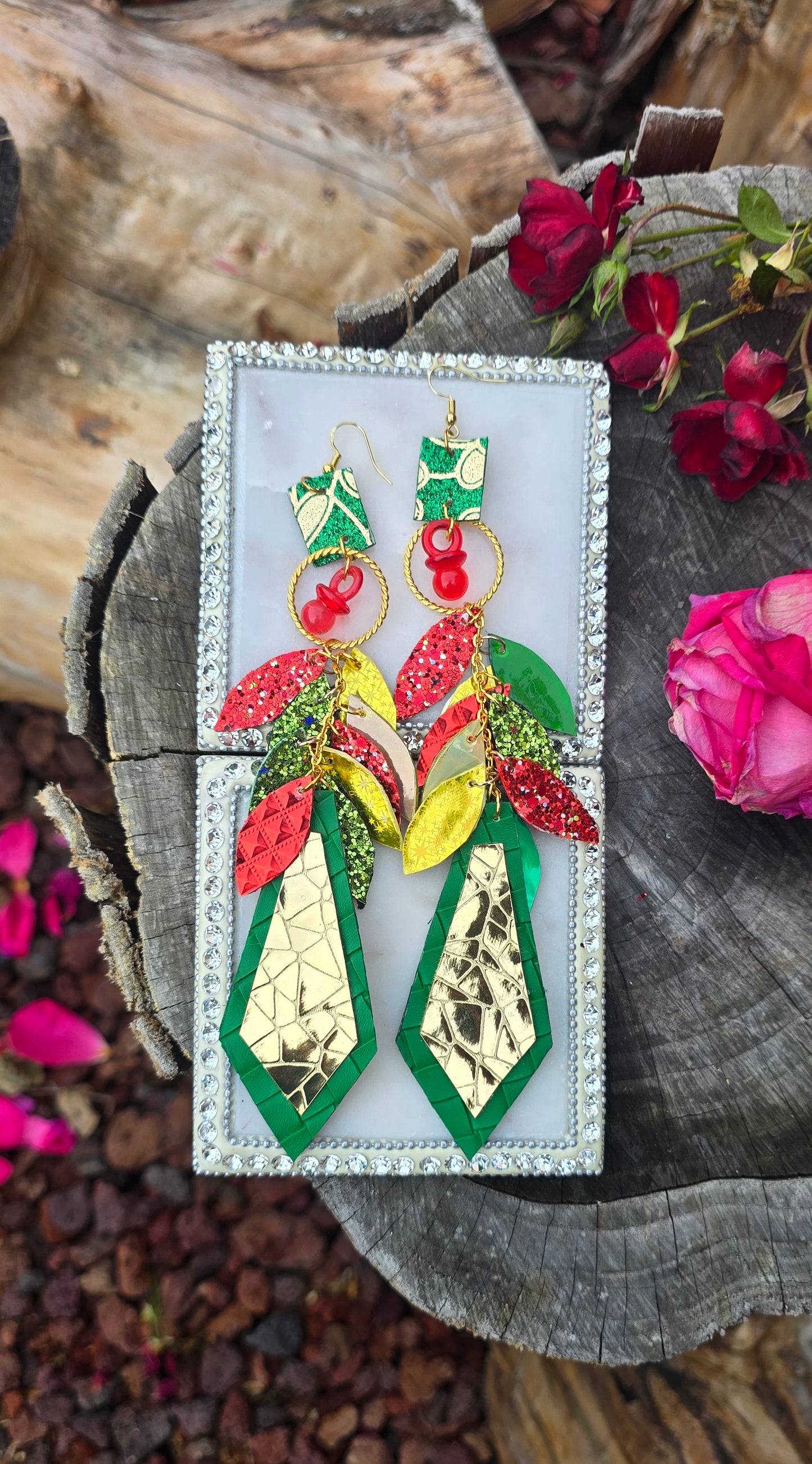 Gigi - Red Green Teardrop Earrings - Shop Moxxc