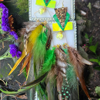 Diane - Green Statement Festival Feather Earrings - Shop Moxxc