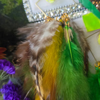 Diane - Green Statement Festival Feather Earrings - Shop Moxxc