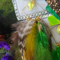Diane - Green Statement Festival Feather Earrings - Shop Moxxc