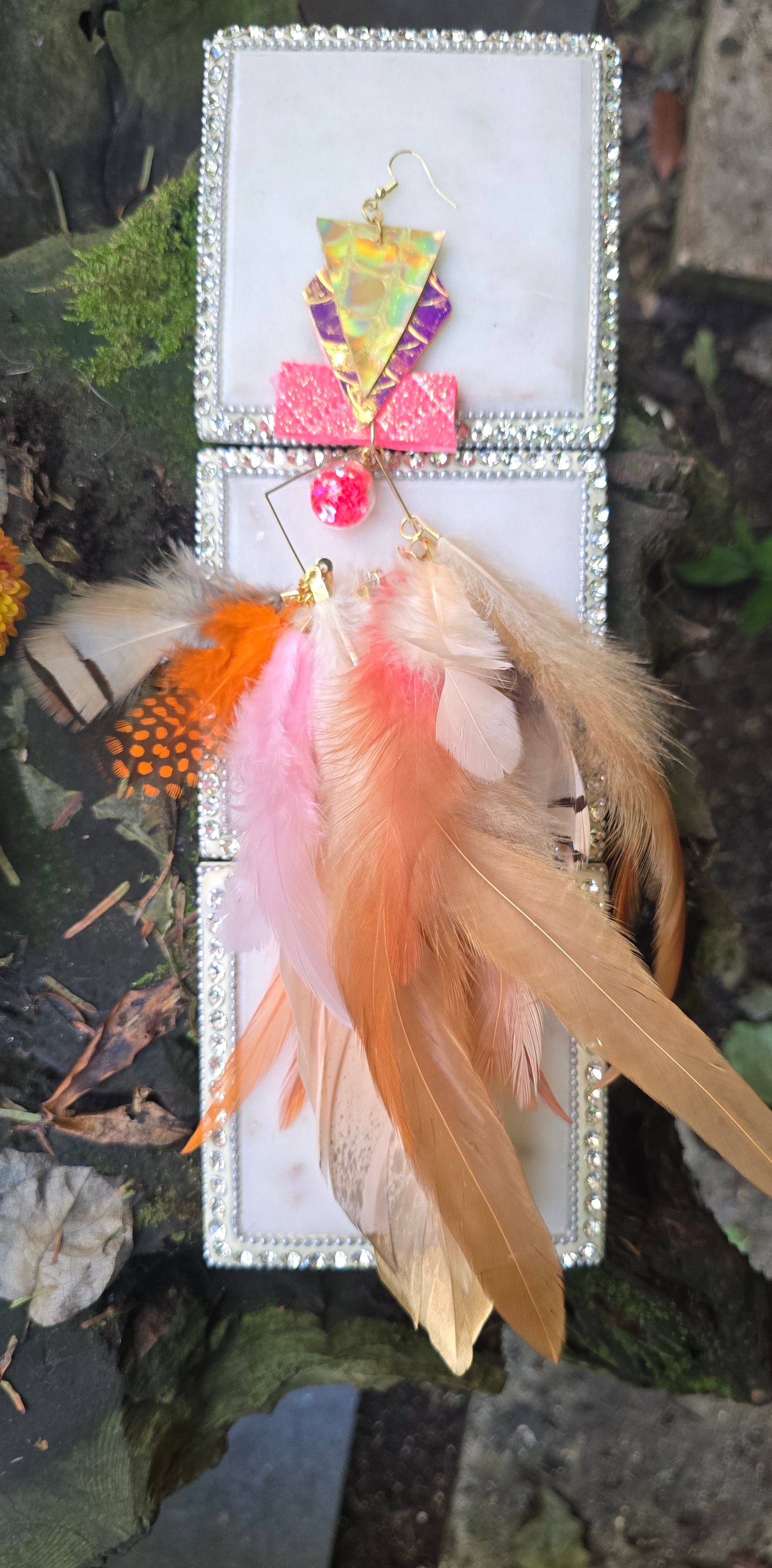 Janel - Pretty in Pink Long Feather Earrings - Shop Moxxc