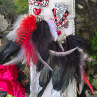 Donna - Red Black Festival Feather Earrings - Shop Moxxc