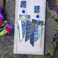 Jeanette - Blue Fringe Glittery Earrings - Shop Moxxc