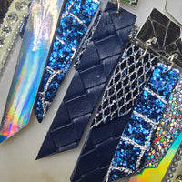 Jeanette - Blue Fringe Glittery Earrings - Shop Moxxc