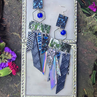 Jeanette - Blue Fringe Glittery Earrings - Shop Moxxc