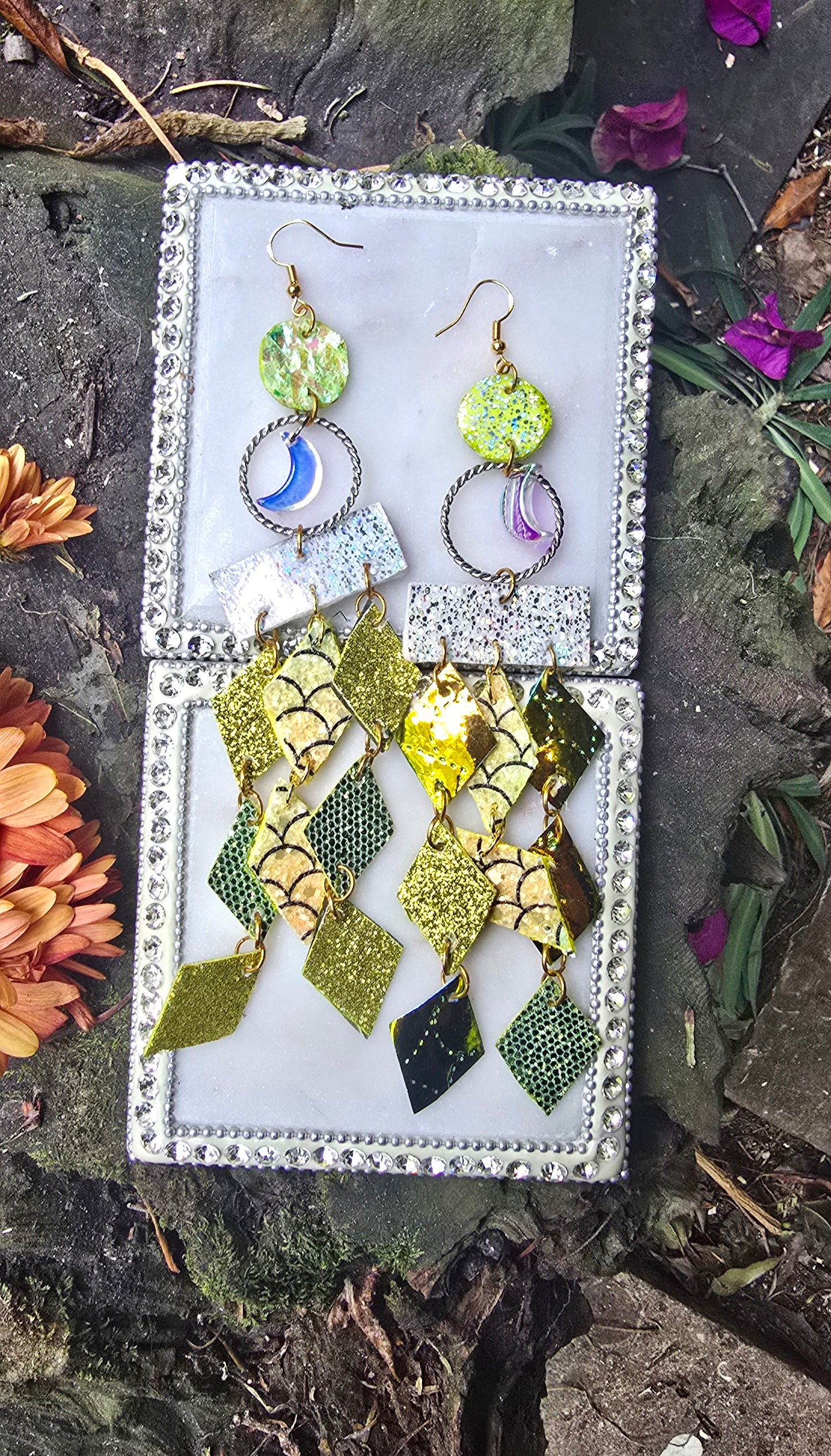 Esther - Yellow Green Diamond Chandelier Earrings - Shop Moxxc