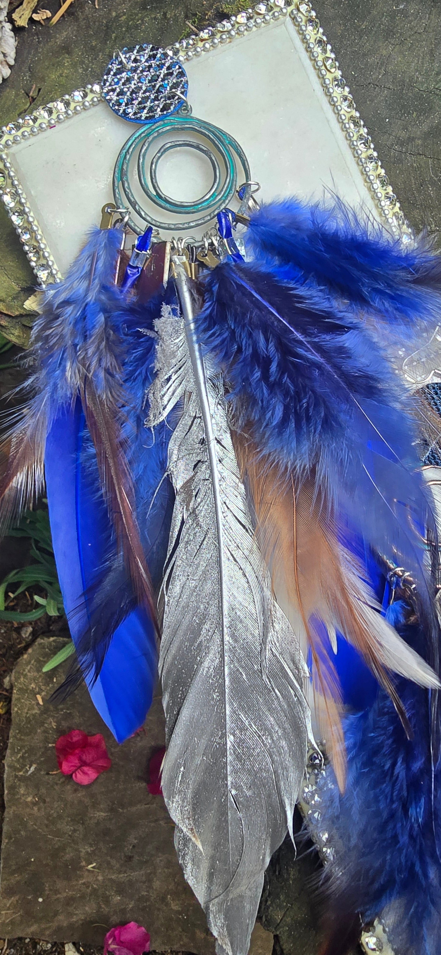 Matalena - Blue Boho Festival Feather Earrings - Shop Moxxc
